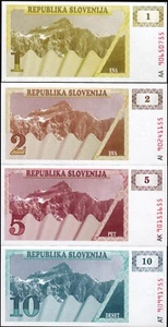 SET 4 PZ SLOVENA, 1 2 5 10 TOLARJEV 1990, UNC, P-1, P-2, P-3, P-4 - Foto 1 di 4