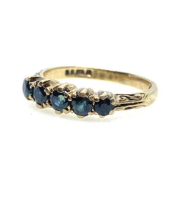 Gold Teal Sapphire Eternity 9ct Yellow Gold Teal Sapphire Eternity Band Vintage - Picture 1 of 12