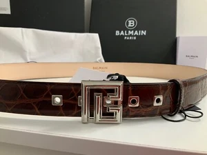 CINTURÓN BALMAIN HOMBRE COCODRILO MARRÓN RELIEVE TALLA 105 (34 mm ANCHO) NUEVO HECHO EN ITALIA - Imagen 1 de 18