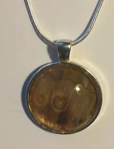 Handmade Round 1” Real Butterfly Brown Tan W/ 28” Silver Chain B3 - Picture 1 of 2