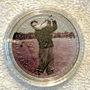 BOBBY JONES FULL SWING PHOTO 1939 ONE CENT COIN GOLFBALL MARK PLASTIC CASE C9 - Bild 1 von 2