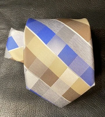 Perry  Ellis Portfolio Stolk Geo,Taupe,Gray,Blue,Beige Polyester 3”W x 57”L  New - Image 1 of 4