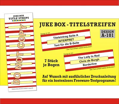 (A101) ⭐ 100 Jukebox Titelstreifen in ROT ⭐ TITLE STRIPS incl. Druckanleitung - Bild 1 von 4
