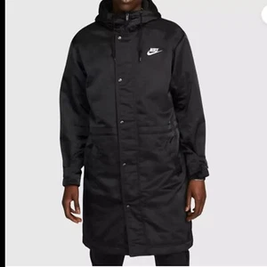 Nike Satin Parka Stadium Club Full Length Jacket FB7320-010 Mens Size XL Black - Picture 1 of 15