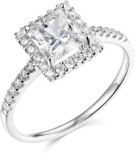 1.90 Ct Princess Halo 14K White Gold Simulated Diamond Engagement Wedding Ring - Picture 1 of 3
