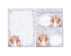 Briefpapier-Set Notizblock (A5) Briefumschläge Katze Kindermotiv liniert Tiere - Bild 1 von 23