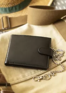 Men's Soft Leather Wallet with Safety Chain RFID Blocking Note & Card Sections - Picture 1 of 8