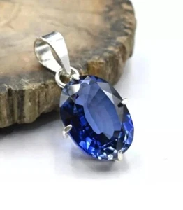 Natürlicher zertifizierter blauer Saphir 15 x 20 mm ovale Form Halskette Sterlingsilber - Bild 1 von 6