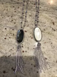 Lucky Brand Silver Tone Reversible Stone Necklace, NWT - Picture 1 of 11