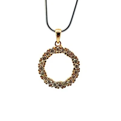 Giallo Argento Sterling Placcato Oro .925 Zircone Cubico Cerchio Ciondolo - Immagine 1 di 4