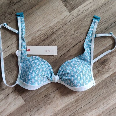 NEU Bikini-Oberteil von Esprit türkis-weiß gemustert, Gr. 36/70B gepolstert - Bild 1 von 4