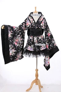 H-531-1 WA-QI Lolita Japan Kimono schwarz black Blumen Cosplay Kostüm Set japan - Bild 1 von 12
