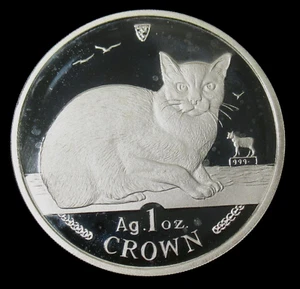 1996 Isle of Man 1 Oz Silver Proof Coin Cat Crown in capsule - Picture 1 of 2