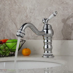 Chrome Bathroom Basin Sink Faucet Mixer Tap 360°Swivel Spout Brass Deck Mounted - Picture 1 of 11