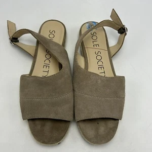 Sandalo Sole Society donna 6,5 M beige pelle scamosciata tacco piatto espidrillas - Foto 1 di 8