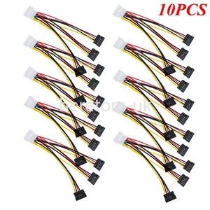Lot of 10 IDE Male to 3PCS SATA Connector Power Converter Adapter Cable - Afbeelding 1 van 15