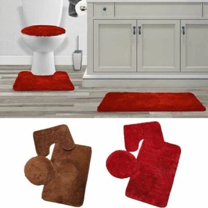 3pcs/set Bathroom Bath Mat Contour Rug Set with Toilet Lid Cover Non-slip Hot - Picture 1 of 15