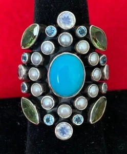 Nicky Butler Raj Turquoise/Gemstone Sterling Silver Cluster ring - size 8 - Picture 1 of 9