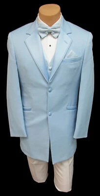 Men's Retro Blue Tuxedo with White Pants Vest Bow Tie & Pocket Square 40 Regular - Image 1 of 4