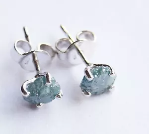 5 mm flacher natürlicher blauer Rohdiamanten Ohrring Rohdiamanten 925 Ohrstecker - Bild 1 von 7