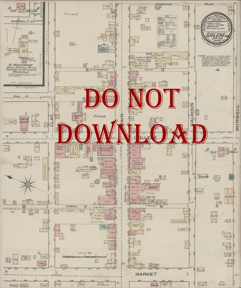COPIA 1886 Ciudad de Salem Virginia Mapa muy detallado 16" X 20" Foto 1 de 1