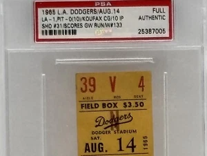 1965 Full PSA Ticket Sandy Koufax W133/21SHO 32/10 IP/Dodgers/MVP/Triple Crown⚾️ - Bild 1 von 6