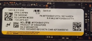 Micron 512GB SSD 3400 Gen 4.0 4x4 NVMe PCIe SSD MTFDKBA512TFH (PN: 0JNPWN) - Picture 1 of 1