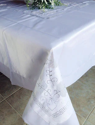 Vintage Sheer Floral Leaf Tablecloth White/Ivory 6-12 seats w/napkins Home Decor - Image 1 of 4