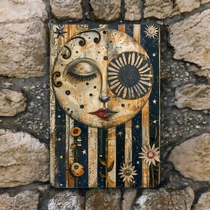 Celestial Moon Wall Sign – Rustic Metal Print, Boho Lunar Decor for Home - Picture 1 of 3