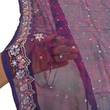 Sanskriti Vintage Dupatta Long Stole Pure Chiffon Silk Purple Handmade Tie-Dye