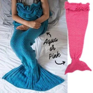 MERMAID TAIL - Annabel Trends Knitted Soft Throw Blanket 140x40cm 2 Colours *NEW - Picture 1 of 15