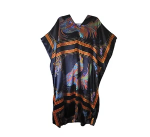 Winlar Women’s Caftan Kaftan OS Black Multicolor Asian-Inspired Pheasant Bird - Bild 1 von 4
