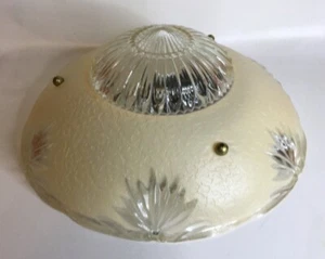Antique 3 Hole chain art deco light ceiling fixture 10”, round frosted glass - Picture 1 of 9