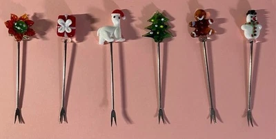 6 Cocktailgabeln Weihnachten Glas Figuren 10 cm Weihnachtsdeko Geschenk Set - Bild 1 von 4