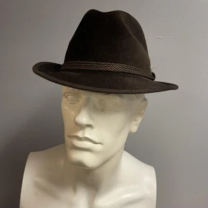 VINTAGE Flechet Hat Fedora Fitted Mens 7 3/8 Velour Fur Felt USA 70s - Picture 1 of 16