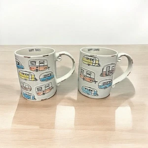 Spectrum Designz Retro Embossed Campers Stoneware Coffee Mug Cup Happy Trails - Picture 1 of 7