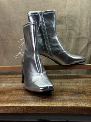 Botas Go Go Mujer Metálicas Plateadas Media Pantorrilla Talla 10 Retro 60’s-festival-groovy Foto 1 de 4