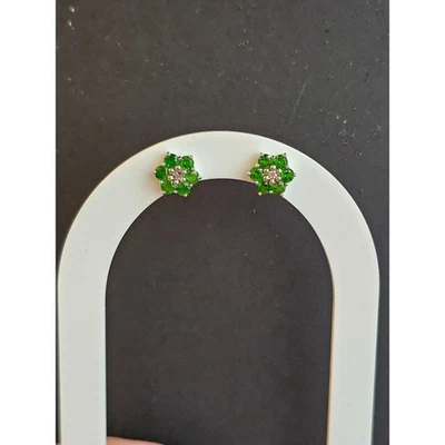 Pendientes Flor Verde Cromo Diópsido Rodio Sobre Plata de Ley 1.41ctw Foto 1 de 4