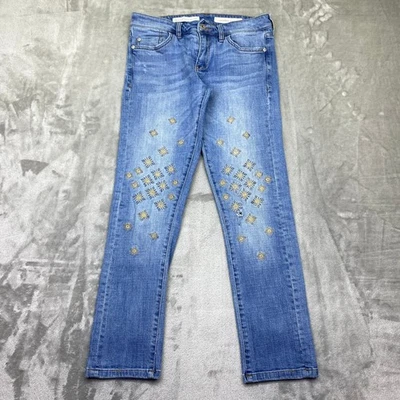 Pantalones de mezclilla Pilcro and the Letterpress ajustados boyfriend adornados dorados talla 26 se adapta a 28" Foto 1 de 4