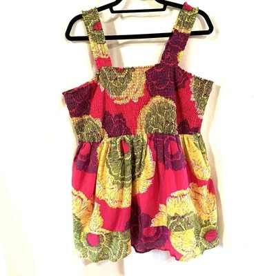 Lane Bryant Silk Blouse Size 18/20 Cotton Silk Colorful Tank Style Lined Smocked - Image 1 of 4
