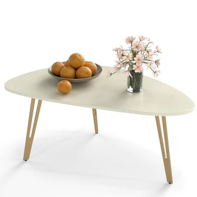 Modern Simple White Wood Oval Coffee Table with Gold Legs, Minimalist Tea Tab... - Image 1 of 4