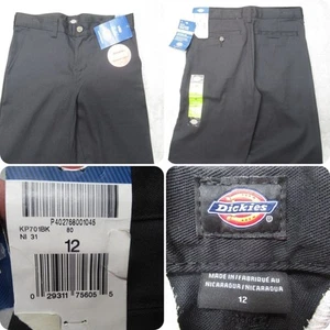Dickies Pants Boys 12 Black Flex Slim Fit Straight Flat Front Khaki Zip 26x26 - Picture 1 of 17