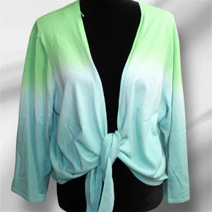 Jones New York Sweater Womens 3X Green Blue Tie Front Ombre Cardigan Lightweight - Picture 1 of 11