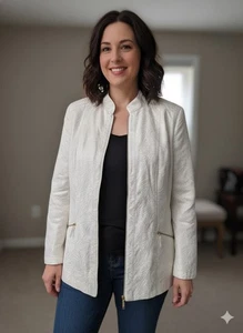 Blazer TanJay Imitación Gamuza 16W Crema Suave Cremallera Frontal Abierto Chaqueta Minimalista - Imagen 1 de 9