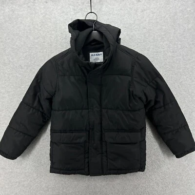 Old Navy Puffer Jacket Kids Size Small 6/7 Black Hooded Full Zip Long Sleeve - Image 1 of 4