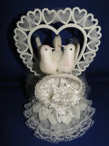 New Elegant Wedding Sparkling White Love Birds Cake topper / heart & bell #189 - Picture 1 of 7