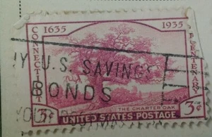 Connecticut Charter Oak 3 Cent Stamp US Postage Purple Rare 1935 - Picture 1 of 4