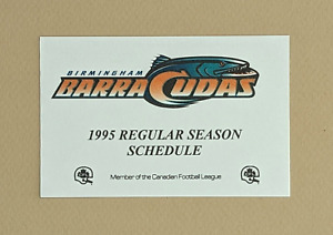1995 Birmingham Barracudas Football Pocket Calendrier Card CFL 🙂 🙂 🙂