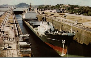 Panama Modern Super Cargo Ship Panama Canal Miraflores Locks Chrome Postcard B77 - Picture 1 of 2