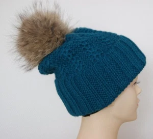 Luxus 100%Alpaca Bommelmütze Skimütze Strickmütze Echt Fell Pelz Gr56-62 NEU - Bild 1 von 5